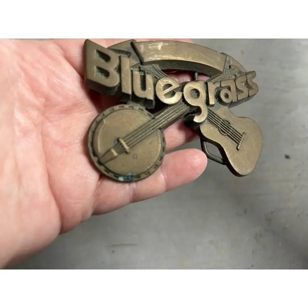 1980 Vintage Baron Buckles “Bluegrass” Brass Belt Buckle Guitar Banjo Country